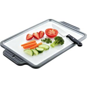 Eralivmart Tempered Glass Cutting Board for Kitchen Clear Glass Cutting Board with Non Slip Silicone Edges Chopping Board with Hanging Hole for Countertop Kitchen Dishwasher Safe