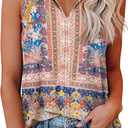 Soesdemo Tank Top for Women Keyhole V Neck Sleeveless Summer Casual Loose Fit Business Cute Floral Basic Shirt Blouse
