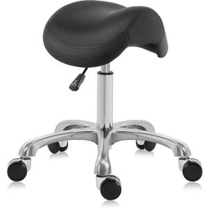 Ergonomic Saddle Stool, Adjustable Pneumatic Swivel Rolling Saddle Seat with Wheels for Hygienic, SPA, Salon, Home and Office, Haku 506 Series, Black, 506-Standard
