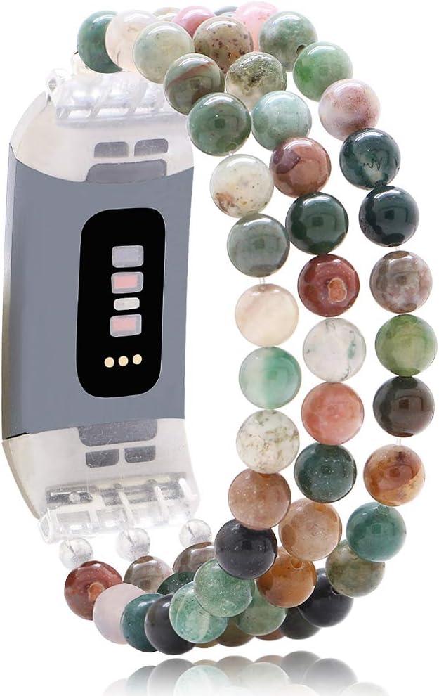 C&L Accessories Dressy Gemstone Wristband Compatible with Fitbit Charge 3 Charge 4 Bands (Indian Agate)