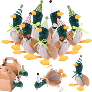 6 Set Mallard Duck Stuffed Animals One Lucky Duck First Birthday Decoration Fluffy Mallard Party Favors with Hat Card Ribbon Cute Green Doll Gifts Bulk for Baby Shower Birthday Party