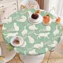 Feline Pastoral Round Tablecloth  Fitted Circle Table Cover with Elastic Edge, Waterproof & Washable Polyester Table Cloth for 55" to 66" Indoor/Outdoor Tables