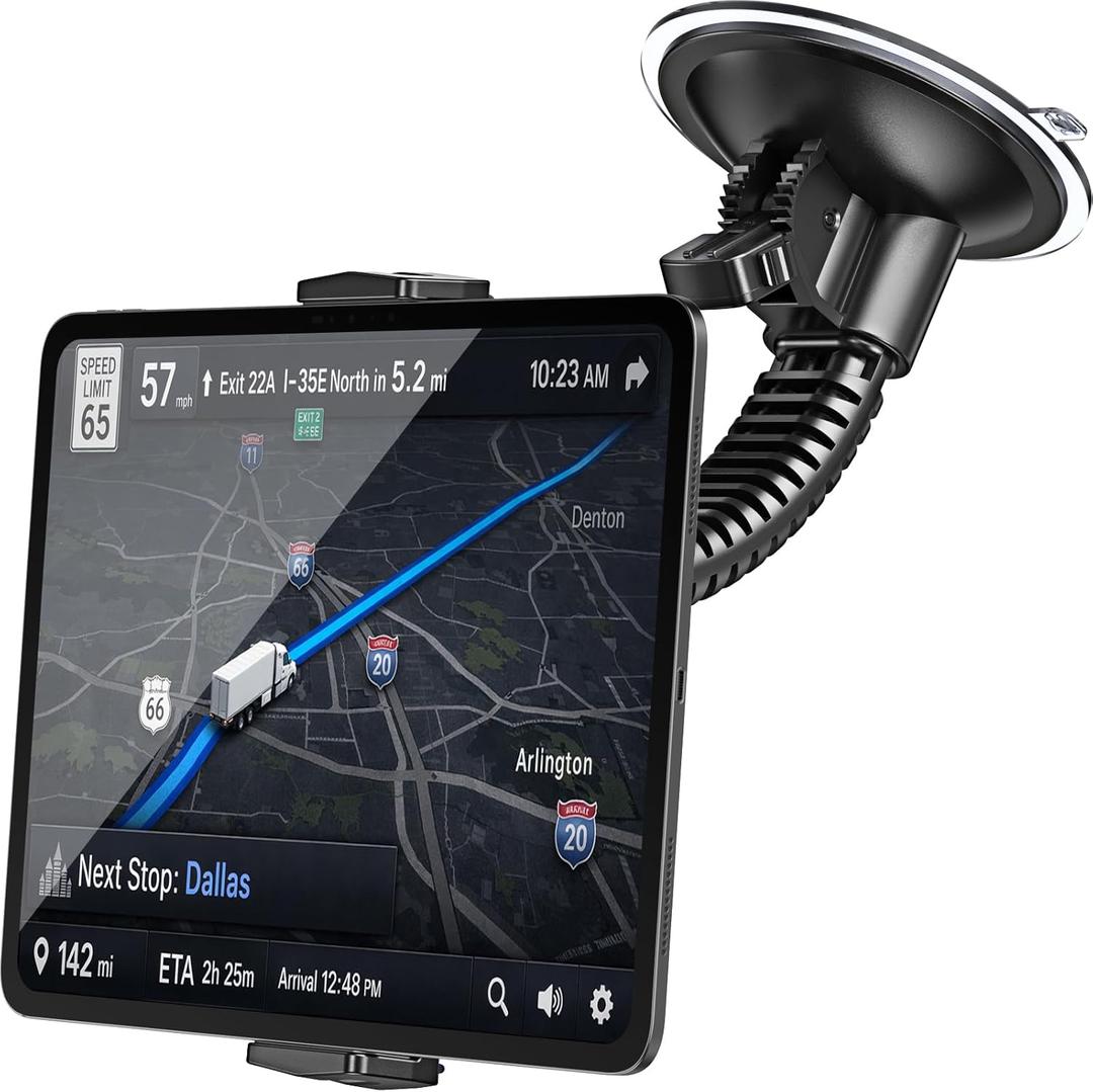 APPS2Car Heavy-Duty Tablet Holder for Truck Car Semi Pickup Tractor UTV RV | Ultra-Strong 4.33" Vacuum Suction Cup, Stable Double-Rib Metal Arm Anti-Shake, Road Trip Essentials, Car Mount for iPad