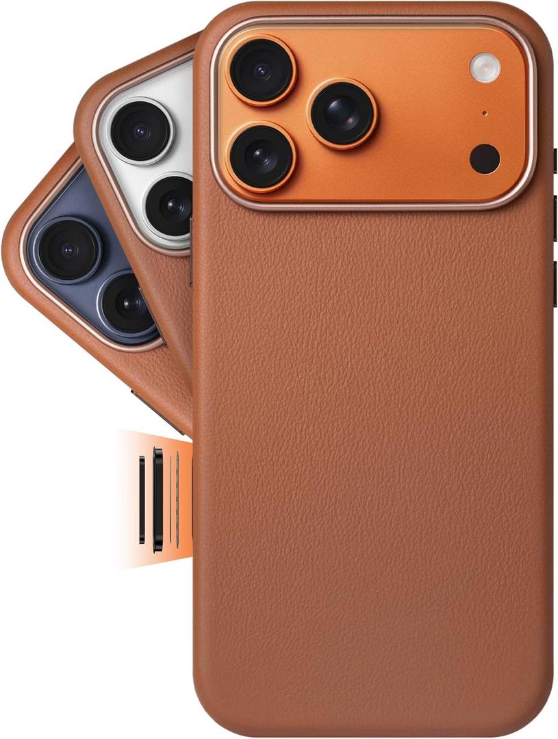 LONLI Classic | Gold-Rated Leather - European Genuine Vele Leather Case for iPhone 17 Pro Max - [Built-in Camera Control and Compatible with Magsafe] - Brown