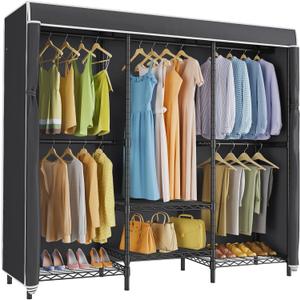 VIPEK V5C SE Garment Rack Wardrobe Closet, Heavy Duty Clothes Rack with Adjustable Shelves and Black Cover, Black Metal Closet Racks Clothing Storage Organizer for Bedroom, 70.1" Lx17.3 Wx76.4 H