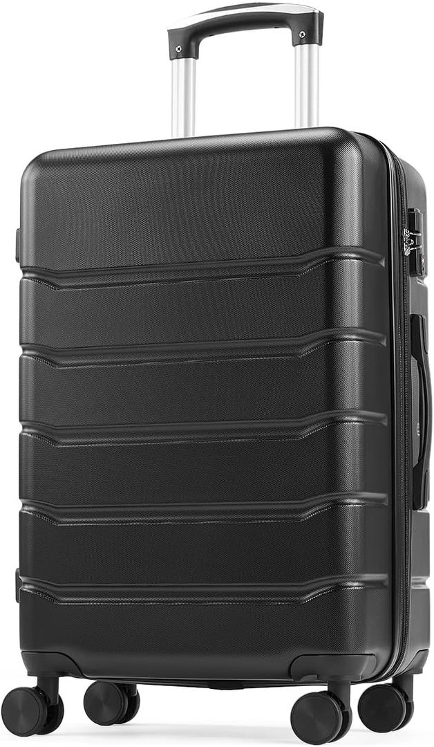 OLIXIS 20 Inch Carry-On Luggage, Hardside Suitcase with Spinner Wheels, Lightweight ABS Hard Shell Travel Luggage, TSA Approved Lock, Expandable Small Suitcase for Business & Travel–Black