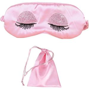 2 x Sweet Girl's Satin Eye Mask Long Eyelash Embroidered Eye Cover Sleeping Eyeshade with Portable Pouch