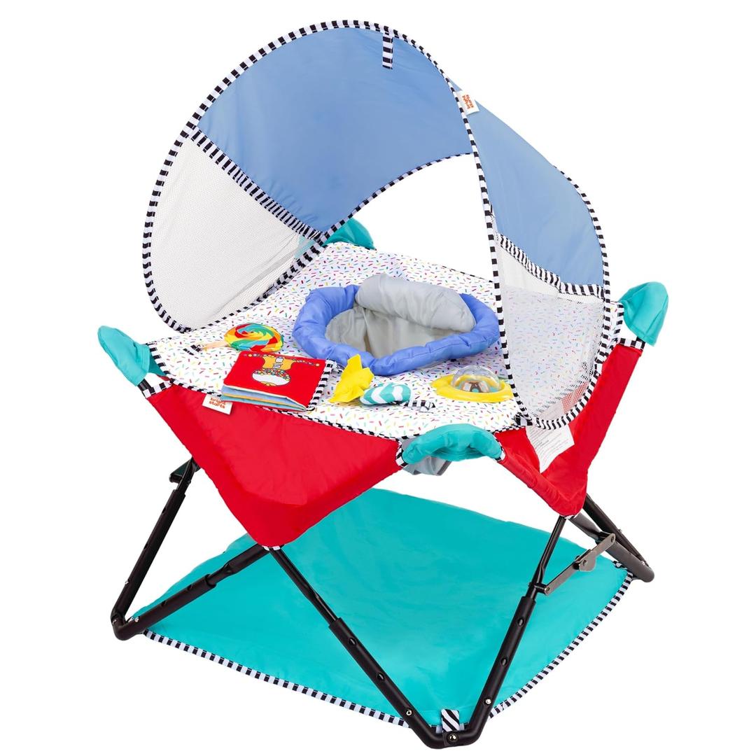 Bright Starts Pop 'N Jump Portable Baby Jumper, Foldable Indoor/Outdoor Baby Jumper with Sweet Treats with Sensory Activities, Ages 612 Months