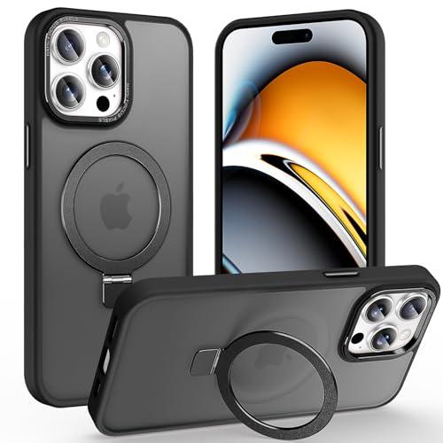 Lufanbis Magnetic for iPhone 13 Pro Case with Ring Stand, [10 FT Drop Protection] [Velvety Touch] Slim Translucent Matte Back Shockproof Phone Case for iPhone 13 Pro 6.1'', Space Black
