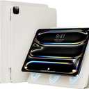 Magnetic Case for iPad Pro 13 Inch (M5/M4) 2025/2024- PU Leather Cover Compatible with Pencil Pro & USB-C | Auto Wake/Sleep, Non-Slip & Scratch-Resistant Protective Case (White Cream)