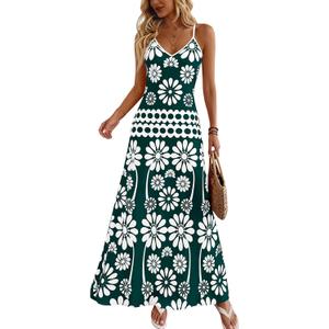Zenlonr Womens Summer 2026 Wedding Guest Maxi Dresses Sphagetti Strap V Neck Floral Boho Long Dress Vacation (L)