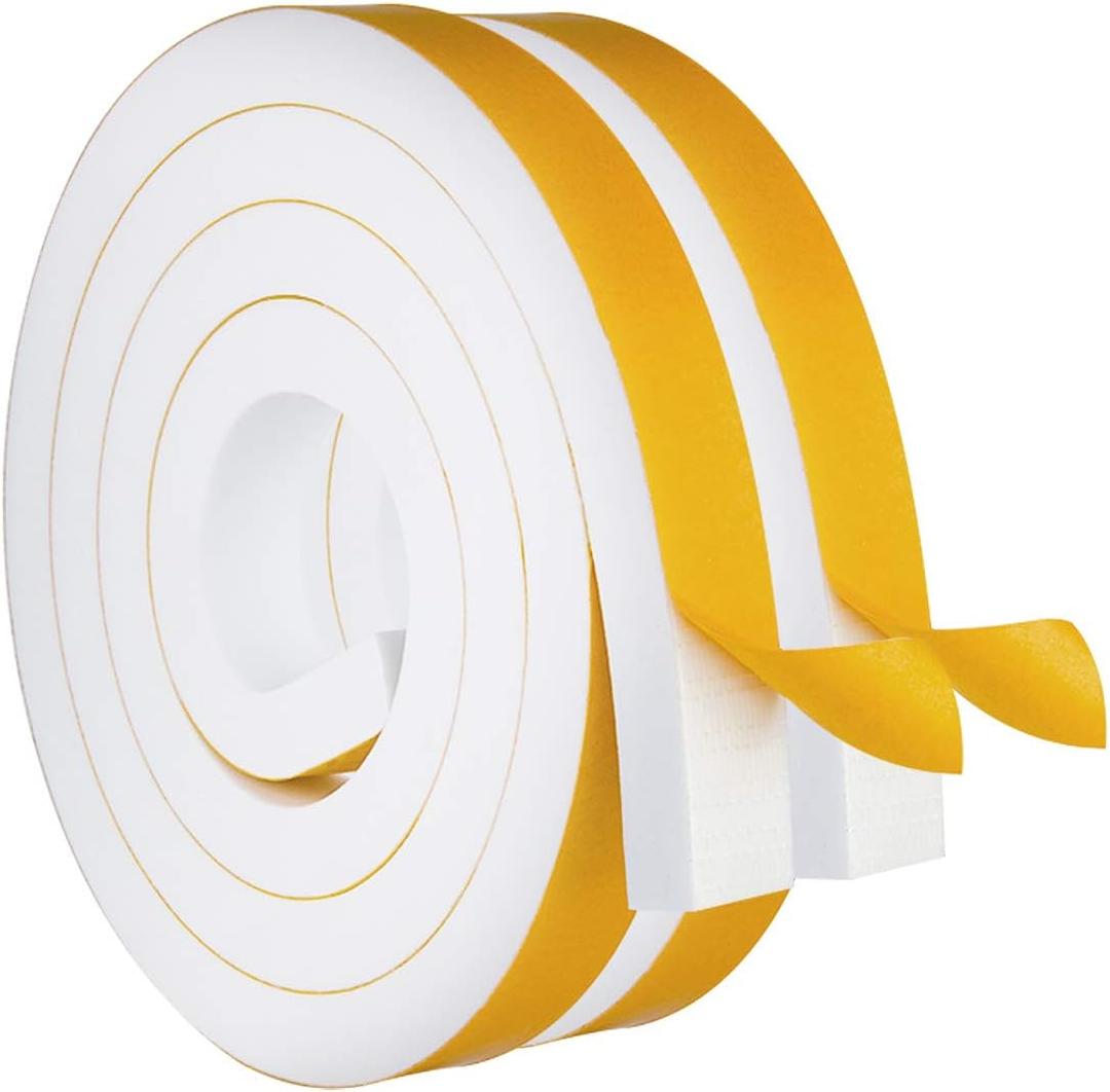White Door Window Weather Stripping Self Adhesive Foam Tape 1 in  3/4 in  13 Ft, High Density Foam Sealing Strip Window Insulation Weatherproof Gasket Tape for Doors and Windows