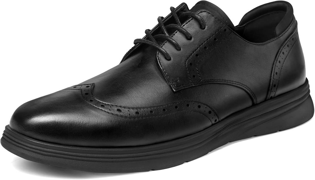 Men's Dress Sneakers Lightweight Casual Business Wingtip Oxford Shoes (8.5 Wide, All Black)