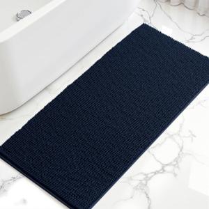 SUBRTEX Bathroom Rugs, 24" x 55" Chenille Bath Rug Soft Short Plush Bath Mat Soft Shower Mat Water Absorbent Shower Mat Quick Dry Machine Washable, Navy