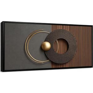 Framed 3D Textured Abstract Black Gold Geometric Canvas Wall Art 24x48in