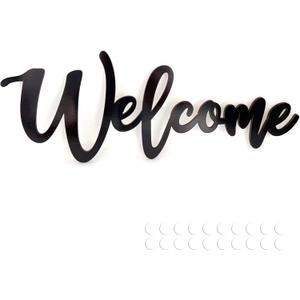Welcome Sign for Front Door, Black Wooden Signs Welcome Wall Decor, Rustic Home Gallery Wall Decorations