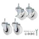 M6-1.0 Threaded Stem Caster Wheels, 2 Inch PVC Silent Castors, M6 x 15mm Replacement Wheels for Utility Shelf, Small Rolling Cart, Kitchen/Laundry Rack, Set of 4 (2 Brake, 2 Swivel)