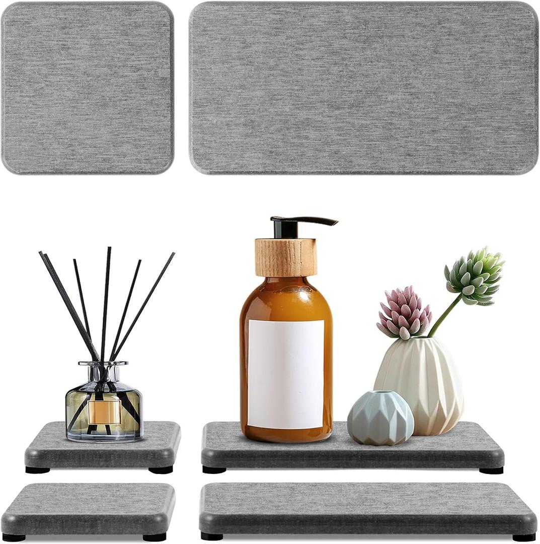 4PCS Water Absorbing Stone Tray, Stone Drying Tray for Bathroom Sink and Kitchen Counter, Fast Drying Diatomite Sink Coasters, Diatomaceous Coaster, Soap Dish Holders (Gray)
