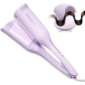 NOVUS Curling Iron Hair Crimper Waver - 1.4 Inch Anti-Scald Rovy Waves Curling Wand, Ionic Deep Waver Hair Curler Tool with Ceramic 2 Barrel for All Hair Types, Auto Shutdown Protection