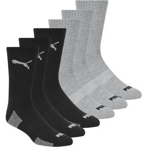PUMA Men's Crew Socks, Black,Gray  Size 13-15 (6-Pack)