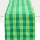PurpleEssences Buffalo Plaid Table Runner Classic Farmhouse 100% Cotton Checkered Farmhouse Table Runner for St Patricks Day Summer Table Decor - 14x72 Inch - St Patricks Green