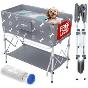 Dog Bath Tub - Free Brush & Towel  Foldable & Portable Dog Washing Station  Lightweight Elevated Design for Indoor & Outdoor Grooming