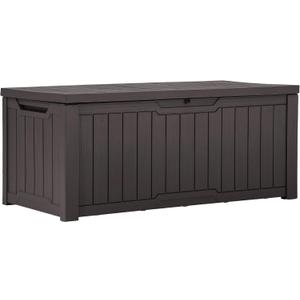 YITAHOME 120 Gallon Resin Deck Box, Weather Resistant Outdoor Storage Box for Patio Cushions, Garden Tools, Pool Supplies, Lockable, Easy Assembly, Extra Seat or Table (Dark Brown)
