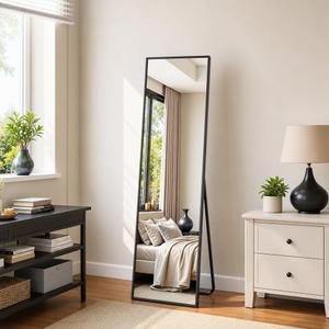 Suidia Full Length Mirror, 56"x14" Floor Standing Mirror Freestanding, Full Body Mirrors with Stand for Bedroom, Hanging Mounted for Living Room Cloakroom, Black, Rectangular Style