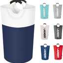 Twira 100L Large Laundry Basket, Laundry Hamper Stands Up Well, Laundry Bag with Padded Handles, Waterproof Clothes Bin Collapsible, Clothes Hamper for Bathroom, Laundry, College (Navy Blue & Beige)