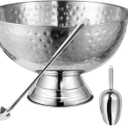 Hammered 3-Gallon 12L Punch Bowl with Ladle, Champagne Bucket for Celebrations, Large Size Ice Bucket for Parties, Cocktail Bar Set with Scoop and Tongs, 18/8 Stainless Steel, Food Safe