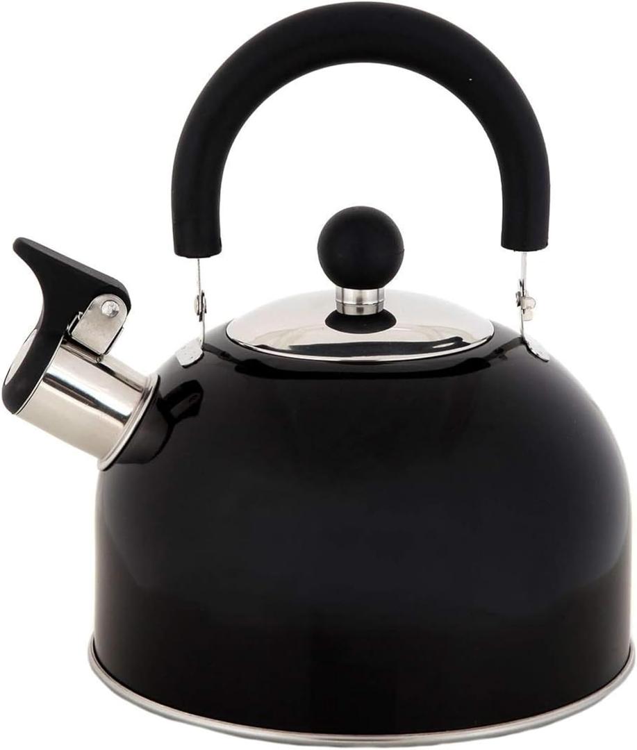 Lily's Home 2 Quart Stainless Steel Whistling Tea Kettle, the Perfect Stovetop Tea and Water Boilers for Your Home, Dorm, Condo or Apartment. (Black)