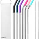 6 Packs Reusable Stainless Steel Straws with Silicone Tips and Travel Case, Long Metal Drinking Replacement Straws for Stanley Cup 40 oz Tumbler, 2 Cleaning Brushes Included, 3 Bent (Assorted Color)