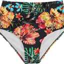 MakeMeChic Women's High Waisted Bikini Bottoms Floral Tropical Print Summer Swim Bottom (Large, Black)