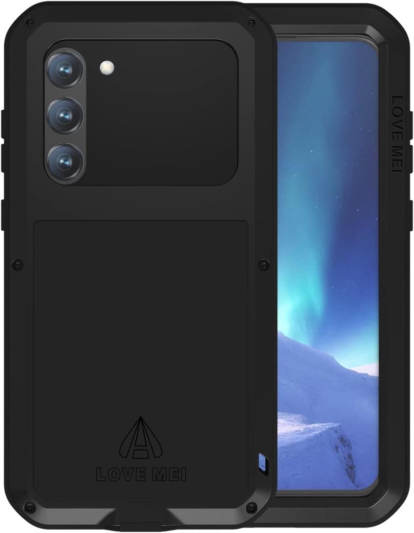 LOVE MEI Samsung Galaxy S23 Plus Military Metal Silicone Case [Built-in Screen Protection] Full Body Heavy Duty Shockproof Armor Protection Case for Galaxy S23 Plus Black