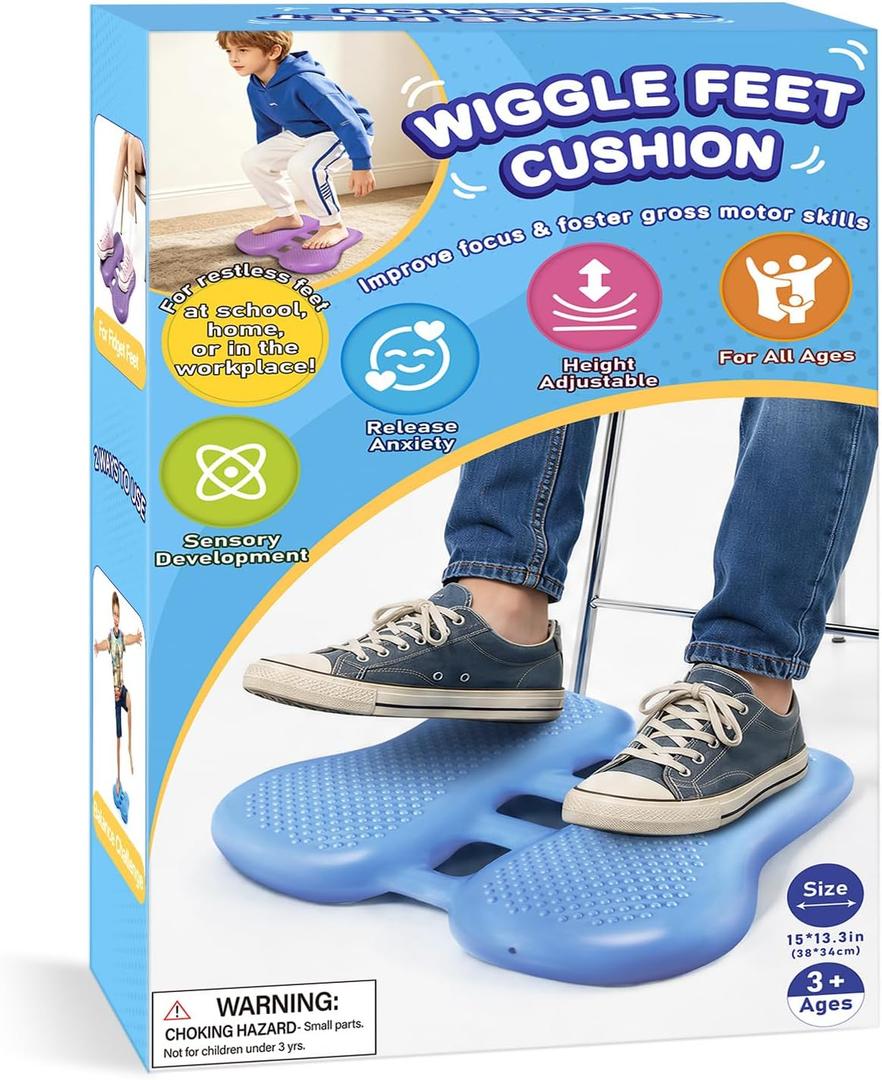ADHD Tools for Kids Fimeetoy Wiggle Feet Cushion,Fidgets for Kids,Sensory Foot Cushion for Fidgety Feet,Quiet Fidget for Focus,Autism Special Education Classroom Must Haves,Balance Pad-Blue