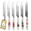 Floral Butter Knife Set of 6  Floral Knife Set with Easy-to-Grip Fancy Ceramic Handles, Serrated Stainless Steel Blade  Sturdy, Polished, Dishwasher-Safe Design for Daily Use & Festive Occasions