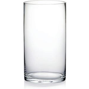 4" Wide 7" High Large Hand Blown Sturdy Clear Cylinder Glass Vase, Centerpiece Flower Vase for Rose, Tulip, Boquets, Hurricane Candle Holder (1, 4"x7")
