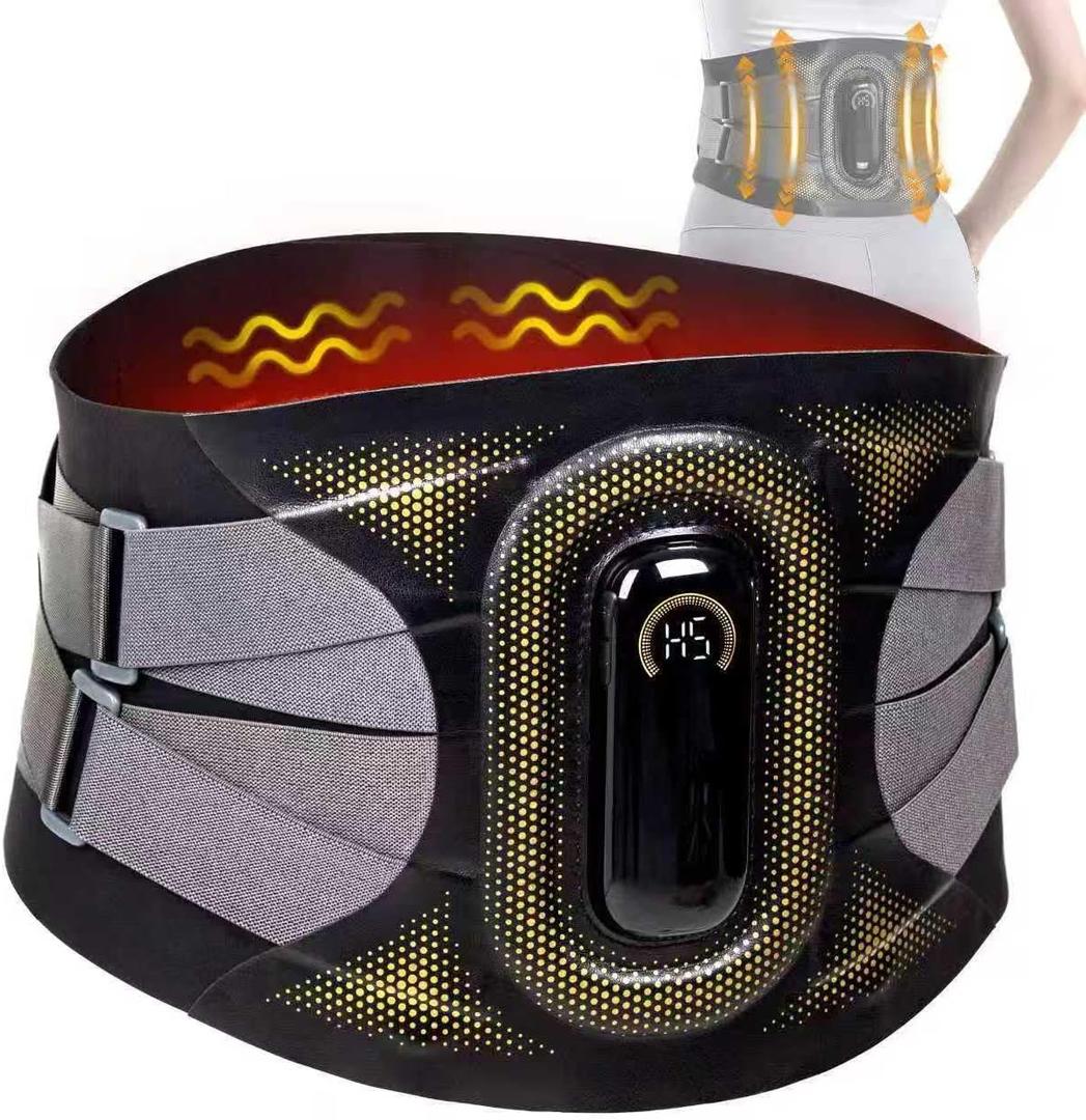 Portable Heating Pad with Massager for Back Pain Relief, Cordless Smart Voice Lower Back Massager, Heated Back Brace, Birthday Gift for Dad Mom Women Men, 2500mAh Battery, 5 Heat Auto-Off 55" (Large)