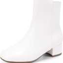 PANDANINJIA Alyssa Girls Fashion Boots Square-Toe Dress Boots Low Heel Ankle Booties with Zipper for Toddler Little Kids Big Kids (White Pu, 4 M US Big Kid)