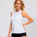 Viodia High Neck Tankini Tops for Women Modest Swim Shirts with Bra Swimsuits Tank Only Bathing Suit Top No Bottom (White, XXL)
