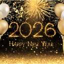 WOLADA 2026 Happy New Year Photography Backdrop Golden Fireworks Balloons Champagne Glitter Background for New Year Eve Party Photo Booth Decor 118.11x82.68 Inches 12389