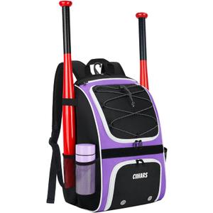 Youth Baseball Bag - Baseball Backpack Bat & Glove Holder, T-Ball & Softball Equipment & Gear,Large Main Compartment for Helmet & accessories, Fence Hook，Insulation Pocket