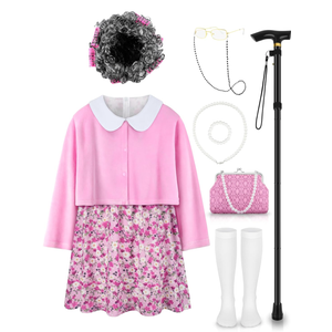Old Lady Costume for Kids 100 Days of School Costume for Girls 100th Day of School Granny Old Lady Dress Up Accessory 5-7
