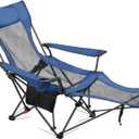 VEVOR 2-in-1 Reclining Camping Chair with Footrest for Adults, 4 Adjustable Positions, Portable Folding Lounger, Lightweight Mesh Beach Chair Supports 220lbs, Heavy Duty Camp Chairs Outdoor, Blue