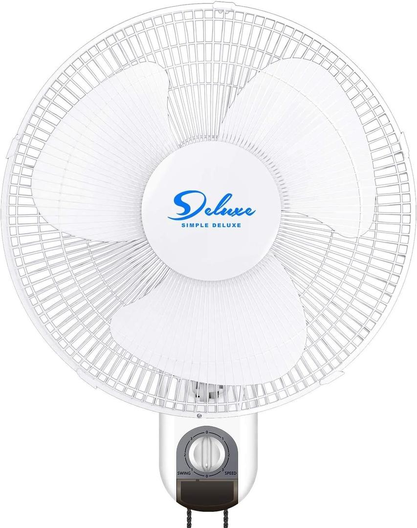 HealSmart 16 Inch Digital Household Wall Mount Fans, Adjustable Tilt, 90 Degree, 3 Speed Settings, 1 Pack, White