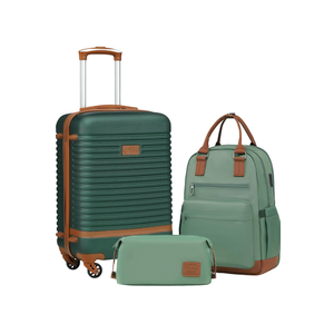 Coolife Suitcase Set 3 Piece Luggage Set Carry On Travel Luggage TSA Lock Spinner Wheels Hardshell Lightweight Luggage Set(Dark Green, 3 piece set (BP/TB/20))