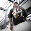 Zoemghc Men's Graphic Tees Funny Letter Print Vintage Oversize T Shirts Acid Wash Shirt Streetwear Rapper Casual Tee Top(Black,L)