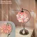 Tiffany Style Flower Table Lamp, Vintage Cherry Blossom Stained Glass Lamp with Brass Base for Bedroom Bedside Home Decor, Blush Coral (Pink)