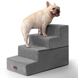 Aodisman Dog Stairs for Bed 18.5" H, 4-Step Dog Steps for Small Dogs and Cats, Indoor Non-Slip Balanced Pet Stairs are Suitable for Puppy, Older Cat, Grey