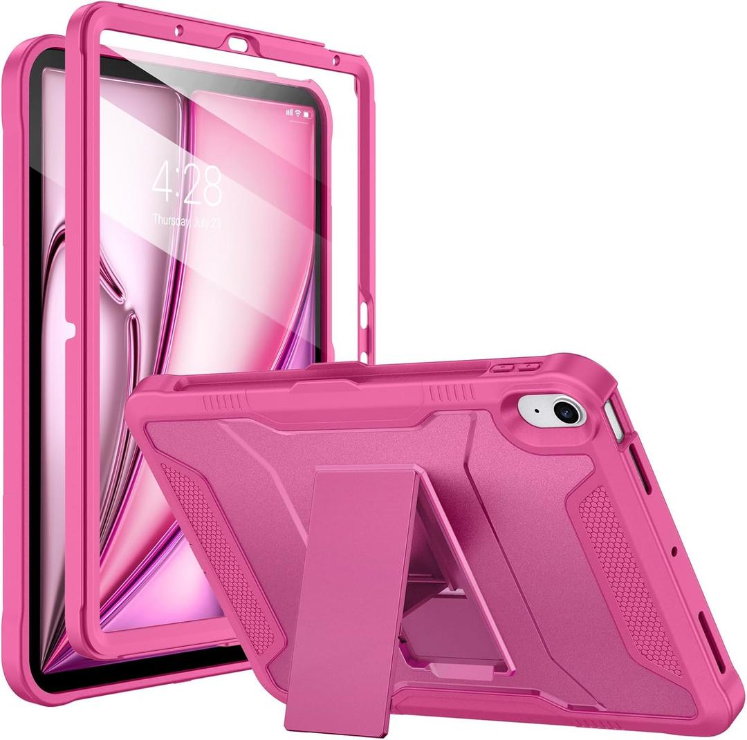 Soke Case for iPad Air 11-inch M4/M3/M2 (2026/2025/2024), iPad Air 5th/4th Generation 10.9 (2022/2020), with Built-in Screen Protector and Kickstand, Rugged Full Body Protective Cover - Hot Pink